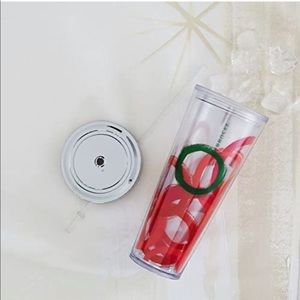 Holiday Starbucks Tumbler with Silver Top and Glitter Straw New with Box